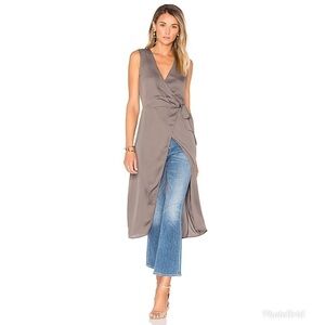 L’Academie High Low Sleeveless Slate Wrap Blouse XS